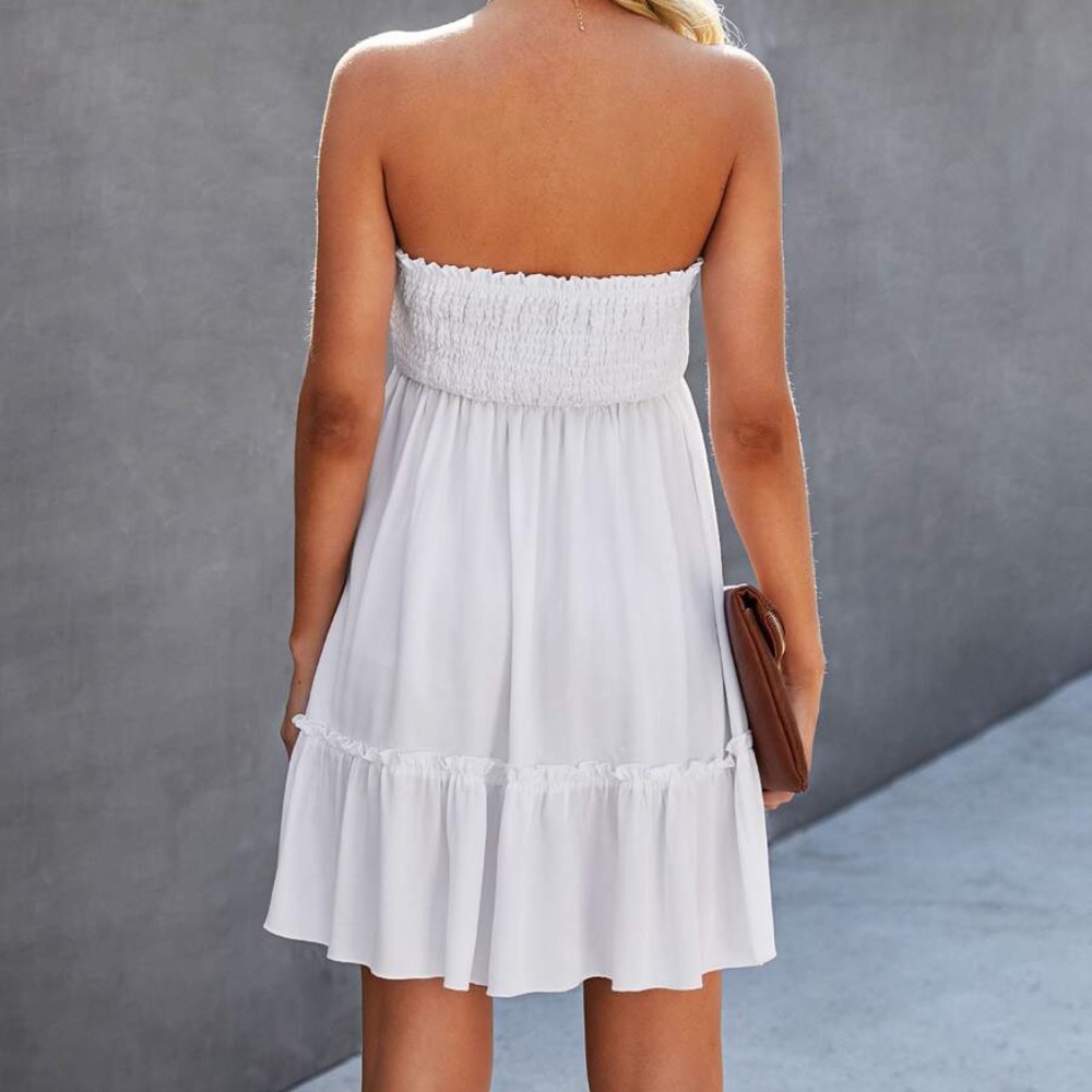 Boho Front Tie Ruffle Hem Strapless Mini Dress - Picture 5 of 10